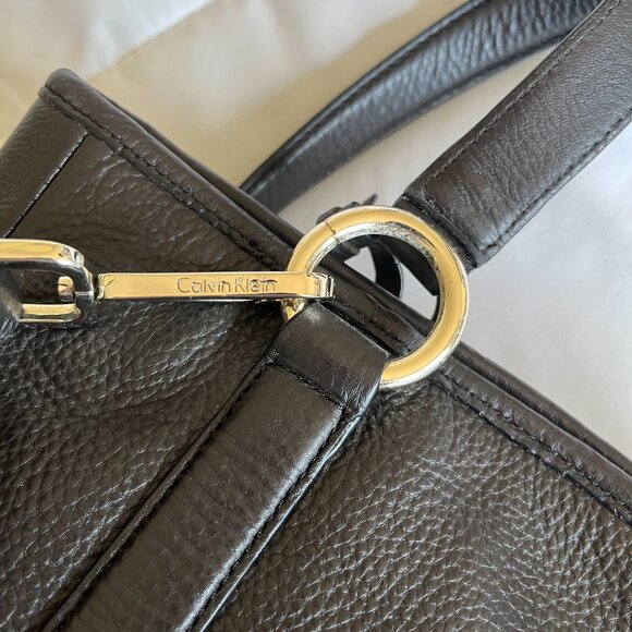 CALVIN KLEIN Dark Brown Pebbled Leather Shoulder Tote Bag Large BOHO Preppy - Picture 7 of 16